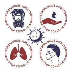 Coronavirus bacteria covid 19, stop china infection, quarantine, Stop Coronavirus, isolated on white background, badges and logos, Vector illustration in the old-fashioned style and line-art style