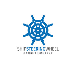 blue ship steering wheel nautical maritime sail boat theme vector logo design