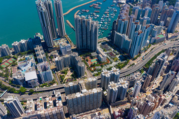 Fototapeta na wymiar Top view of Hong Kong island side
