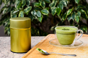 A cup of matcha green tea latte