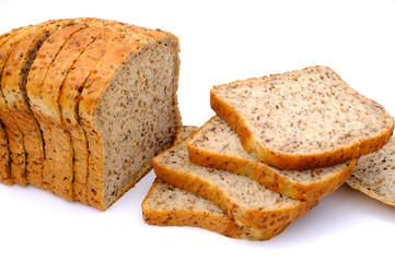 Fresh homemade baked bread and sliced bread isoalted on white background
