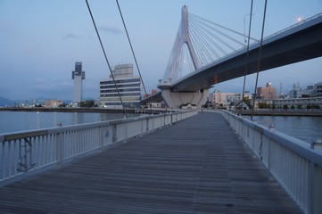 Fototapeta premium It is a photograph around Aomori Station. There are beautiful buildings and the sea (Mutsu Bay).