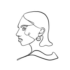 one line woman portrait face, beauty single icon, simple fashion logo, continuous hand drawing art. Female abstract silhouette. 
