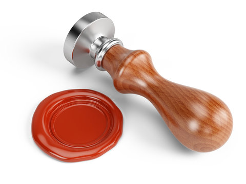 Wax seal and personal stamp tool isolated on white. 3d rendering
