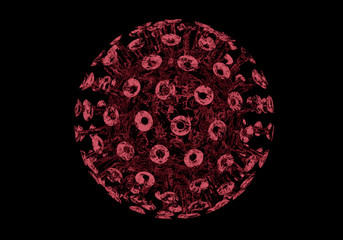 3d rendering of virus cell on black background