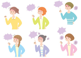 怒る　若い女性　表情　セット