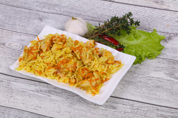 Traditional Pilaf with chicken and carrot