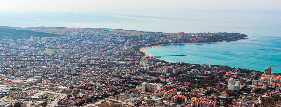 panoramic view of the city center of the resort of Gelendzhik, a view from the mountains. Black sea coast