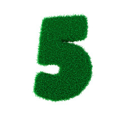 3D illustration. Three-dimensional letters and numbers made of green grass, isolated on a white background, are intended for creating postcards, posters, and inscriptions.