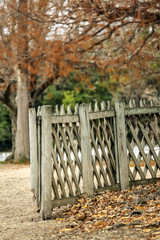Clôture en bois en automne dans un parc