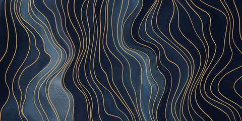 Abstract art paint navy blue with gold curved lines for backgrounds, banner in concept luxury.