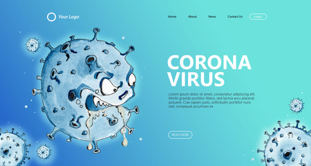 Obraz premium Landing page template with coronavirus illustration watercolor