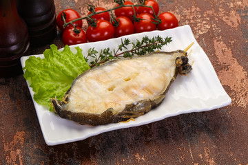 Baked wolffish steak