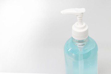Top view of a bottle of alcohol gel with copy space, hand sanitizer generally used to decrease infectious