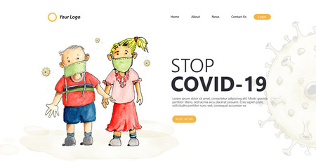 Stop coronavirus landing page with illustration watercolor concept