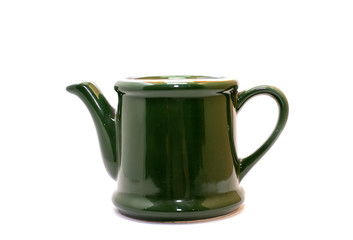  Green color unique mud tea pot on white background