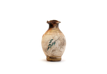  traditional decorated mini mud pot on white background 