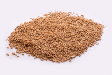 Wheat grains on white background