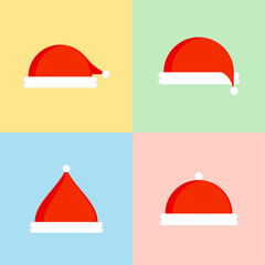 santa claus hat flat design illustration . Red funny cap silhouette. Merry Christmas clothes cute design. New year decoration wear costume. Vector illustration
