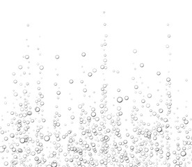 Naklejka na ściany i meble Underwater fizzing bubbles, soda or champagne carbonated drink, sparkling water isolated on white background. Effervescent drink. Aquarium, sea, ocean bubbles vector illustration.
