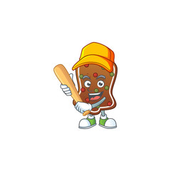 Gingerbread bell cartoon design concept of hold baseball stick