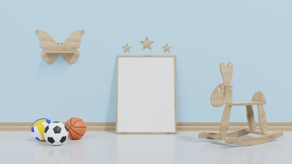 Mock up children's room is surrounded by a wall, football and benches on the side.