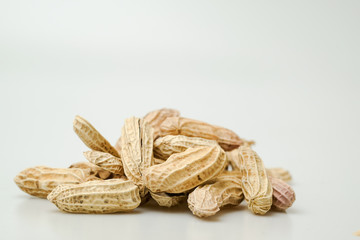 Close up boiled peanuts white background
