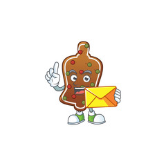 Cute face gingerbread bell mascot design bring brown envelope