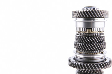 shaft with gears on a white background with copy space