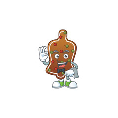 A gingerbread bell waiter cartoon character ready to serve