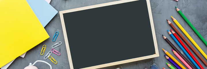 Back to School background with place for text. Horizontal banner for web design. Collection of...