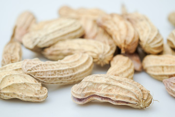 Close up boiled peanuts white background