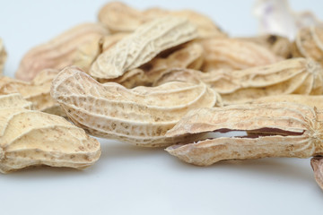 Close up boiled peanuts white background