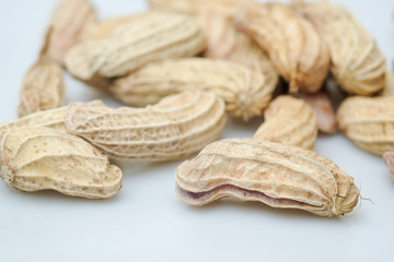 Close up boiled peanuts white background