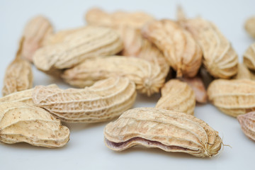 Close up boiled peanuts white background