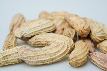 Close up boiled peanuts white background