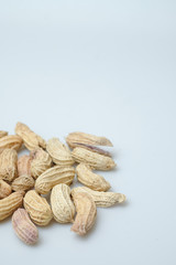 Close up boiled peanuts white background