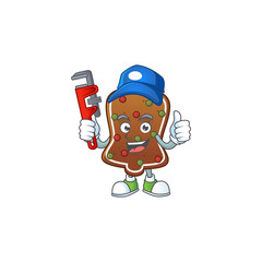 Mascot design concept of gingerbread bell work as smart Plumber