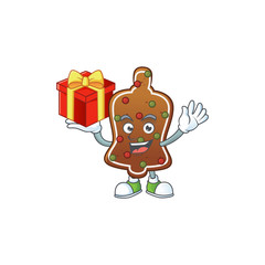 Charming gingerbread bell mascot design has a red box of gift