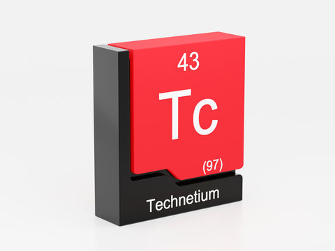 Technetium, periodic table element modern icon series, 3D rendered on white background	