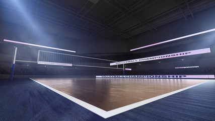 Fototapeta premium Volleyball stadium with people fan. Sport arena. Render 3D. Illustration.