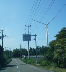 It is a photograph of the road in Tohoku in Japan.