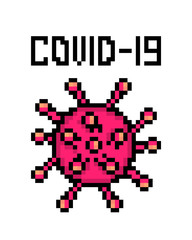 Pixel art coronavirus icon isolated on white background. Covid-19 pandemy emblem. 2019-ncov infection illustratioin. 8 bit old school vintage retro slot machine/video game graphics.