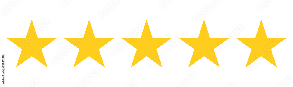Wall mural 5 star rating review with five golden stars as vector icons