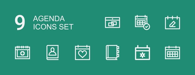 Editable 9 agenda icons for web and mobile
