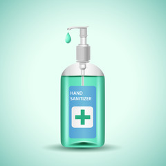 Disinfection. Hand sanitizer pump bottle, washing gel, alcohol gel. Vector illustration