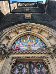 Gothic mosaic on the facade of an ancient church