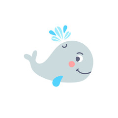 Whale cute kids illustration. Vector whale isolated on white background. Sea and ocean mammal animal