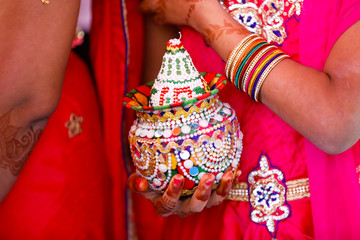 Indian wedding ceremony : decorative coper kalash