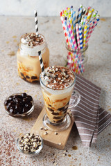 Milk bubble tea with tapioca pearls